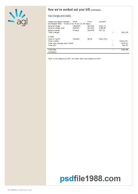Australia AGL Electricity Account Energy Utility Bill